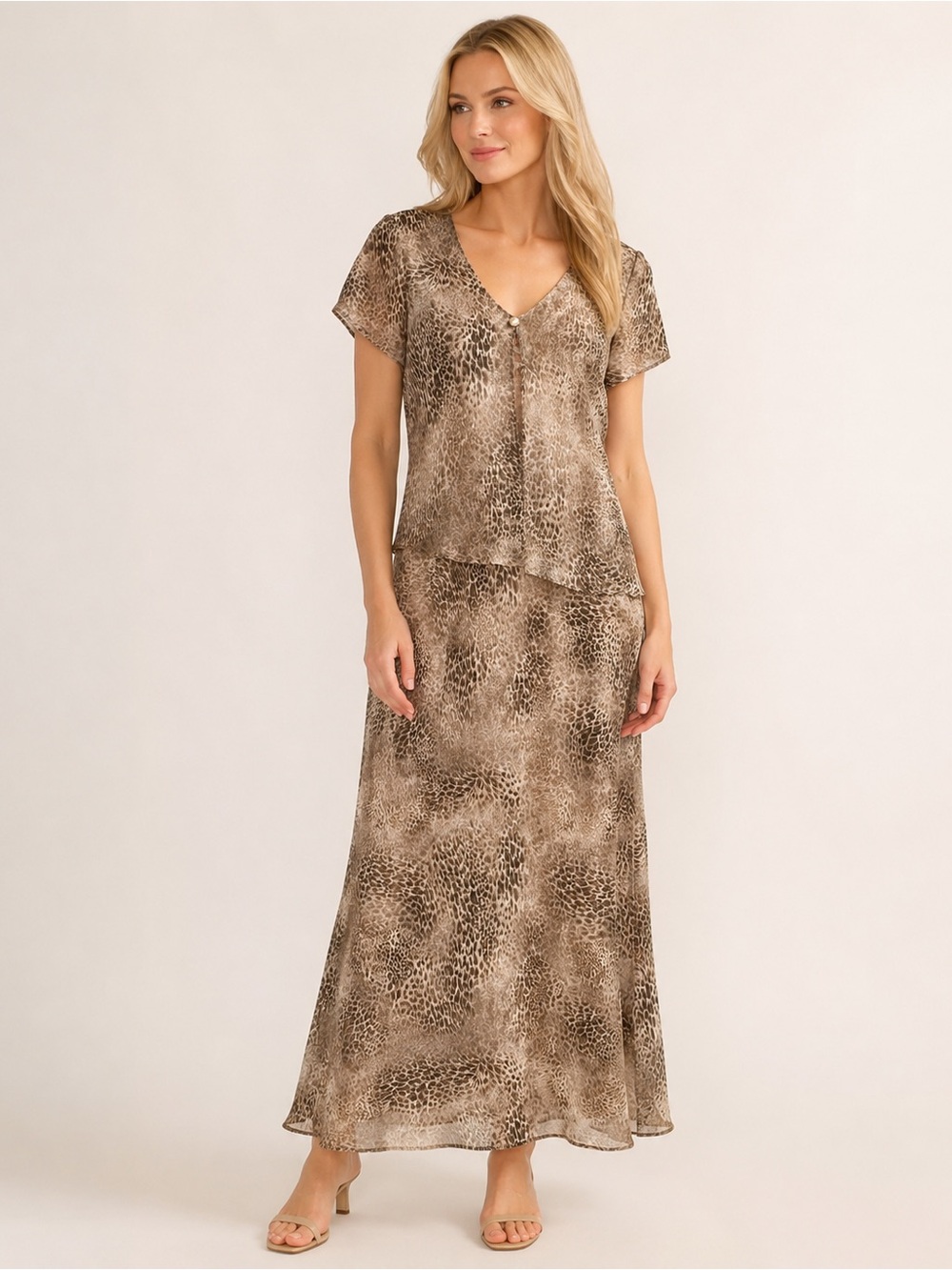 Vintage Positive Attitude Women’s 10P Animal Print Layered Maxi Dress Petite